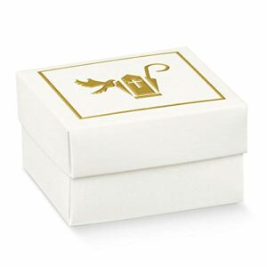 10 Stück Schachteln weiß mit Motiv Taube, Mitra und Stab in Gold, 60 x 60 x 35 cm