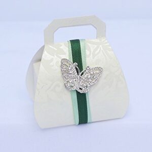 10 x Gastgeschenke ‘Green Butterfly’ Borsa Diamante, Band grün, Schmetterling, gefüllt