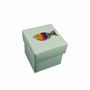 10 Stück Gastgeschenk Kommunion, Schachtel Bianco glänzend mit Regenbogenfisch