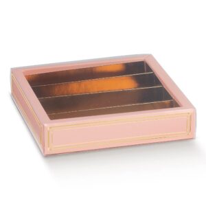 10 Schokoladeboxen in Rosa mit Sichtfenster und goldenem Einsatz (145 x 145 x 35 mm)