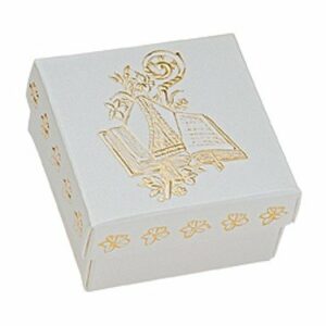 10 Stück Kartonage Kommunion Viereck m. Deckel weiß-gold, 5 x 5 x 3,5 cm