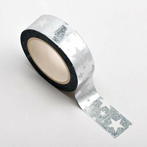 Washi Tape selbstklebend Silber glänzend mit weißen Sternen 15mm x 10m Rolle