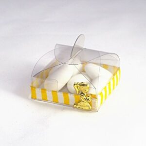 10 x Gastgeschenke Miniastuccio klar, Mädchen gold, Dekoband gelb, gefüllt