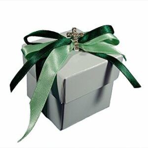10 Stück Gastgeschenk Kommunion, Schachtel Bianco glänzend mit Diamantkreuz