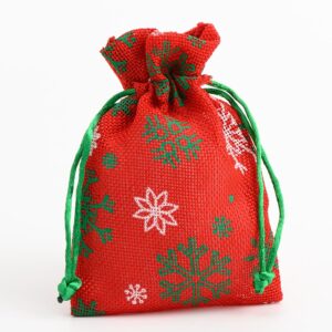 Stoffsäckchen Weihnachten – Schneeflocken Rot/Grün/Weiß – 10 x 14cm – (10 Stück)