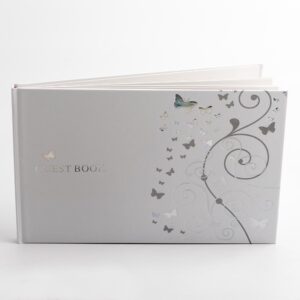 Gästebuch – Weiß mit Schmetterlingen Silber – 60 Seiten