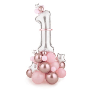 Strauß mit Luftballons – Ziffer ”1”, rosa, 90x140cm