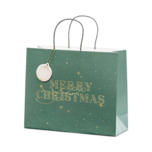 Geschenktüte Merry Christmas, flaschengrün, 32,5×26,5×11,5cm